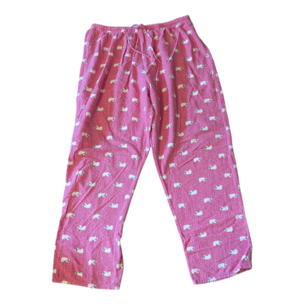 Hanes Scarfed Pink White Polar Bear Flannel Pajama Bottoms Women's Large
